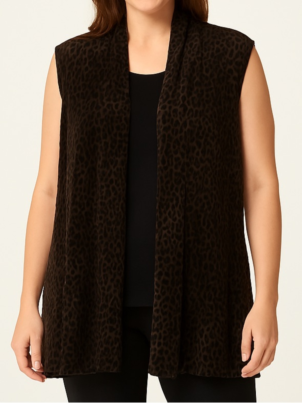 NWOT Susan Graver Women’s Brown Animal Print Sleeveless Vest – Size Small